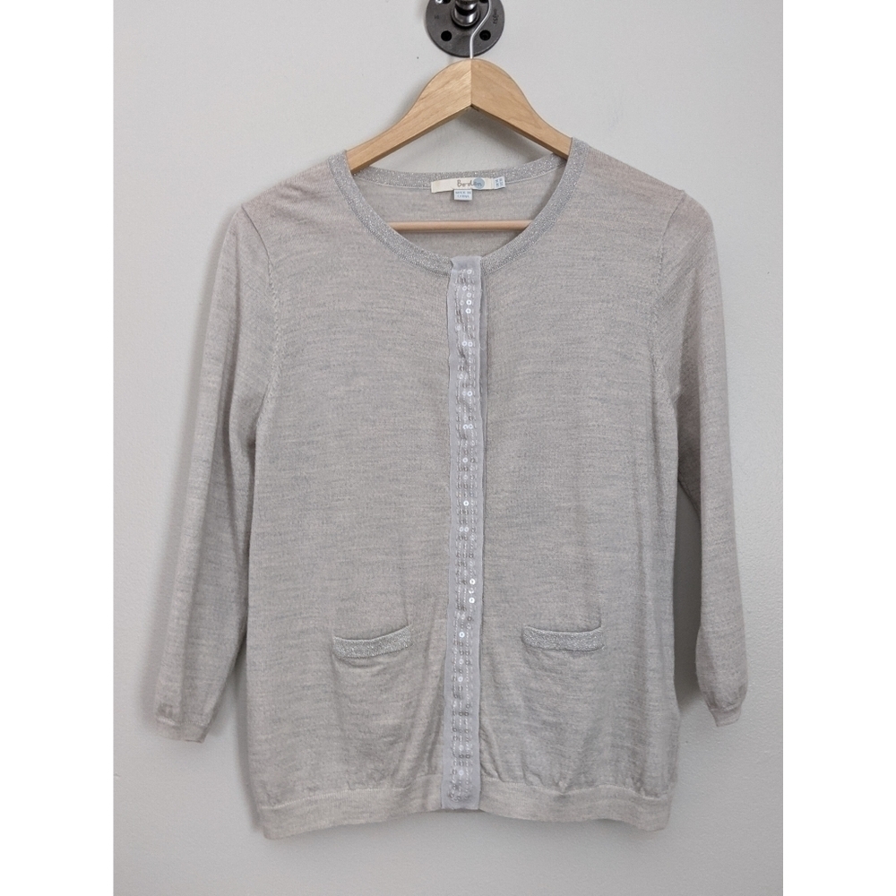 Boden Wool Sequined Embellished Snap Cardigan